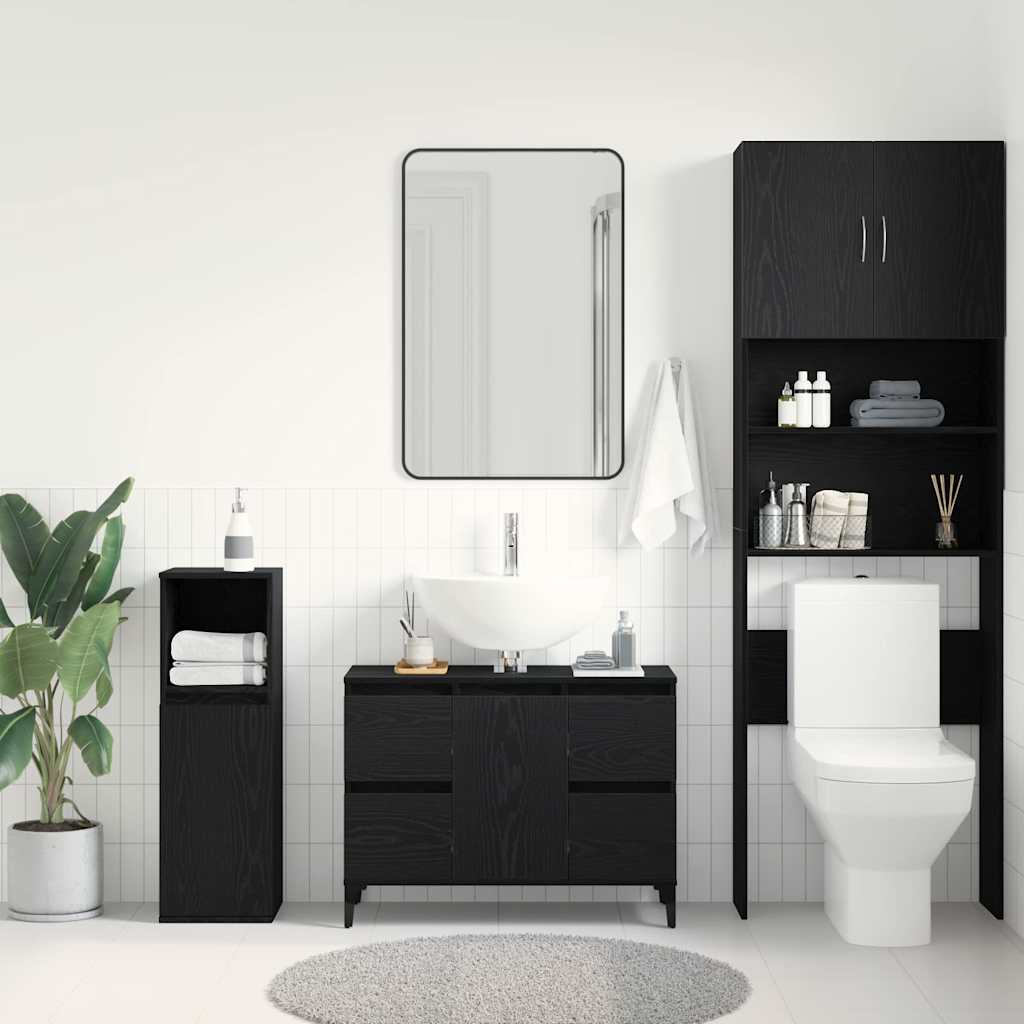 Armadio per Lavabo da Bagno Rovere Nero 80 x 33 x 60 cm | homemem39