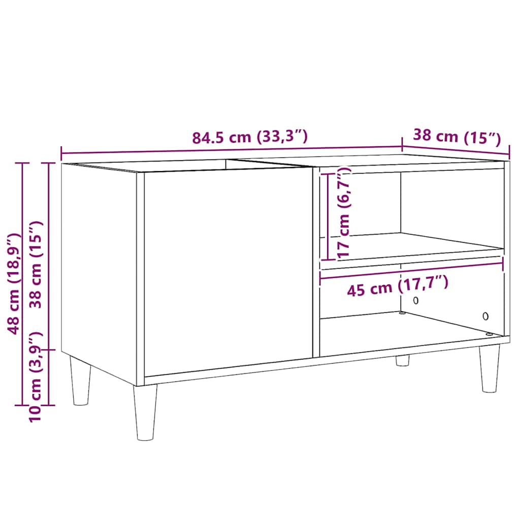Mobile porta vinili Rovere nero 84,5 x 38 x 48 cm