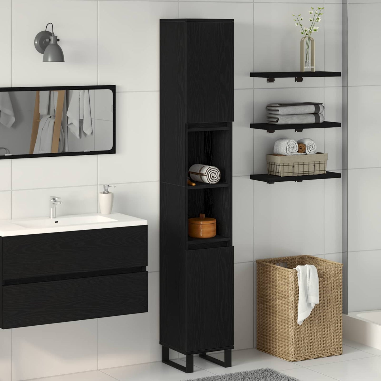 Mobile da Bagno Rovere Nero 30 x 30 x 190 cm | homemem39