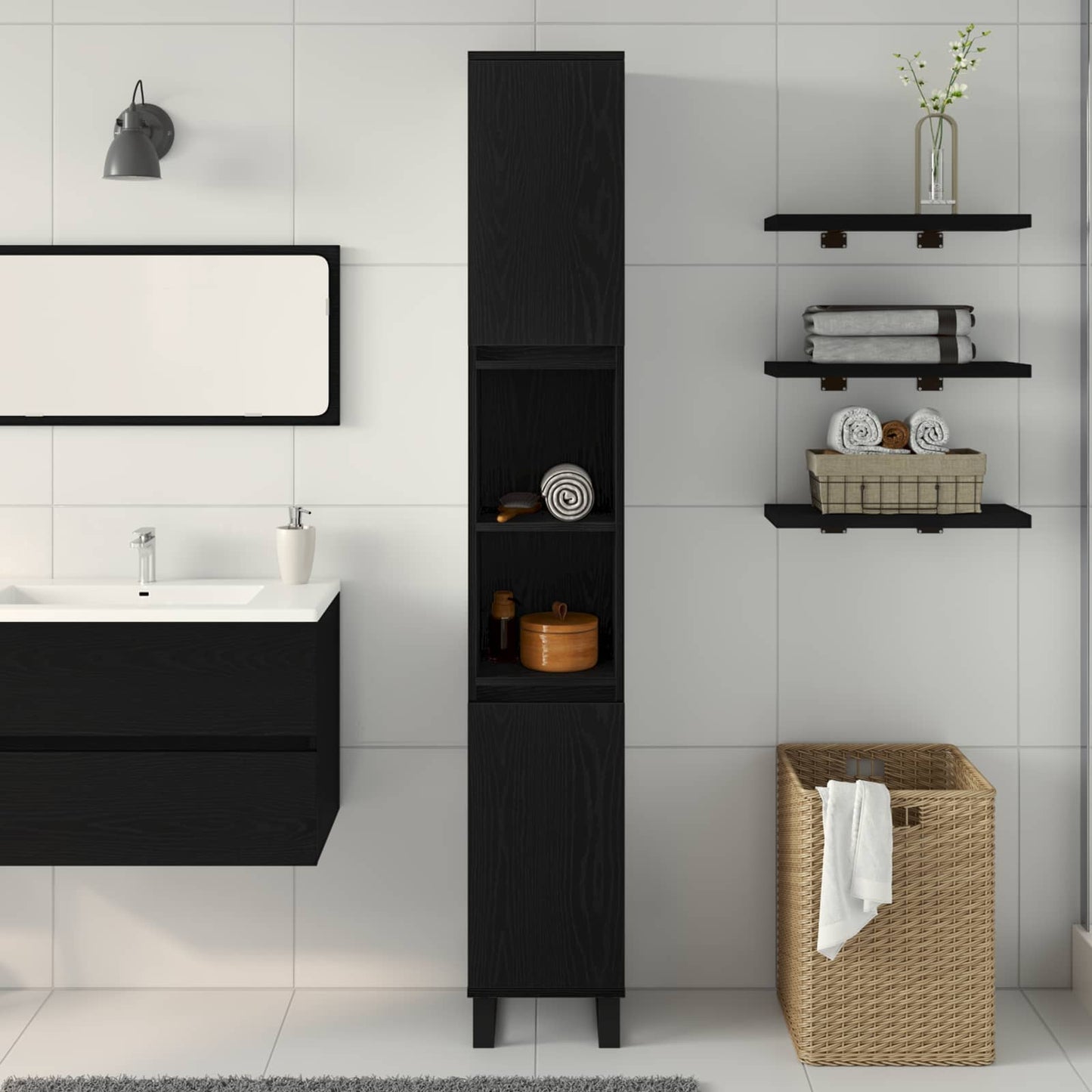 Mobile da Bagno Rovere Nero 30 x 30 x 190 cm | homemem39