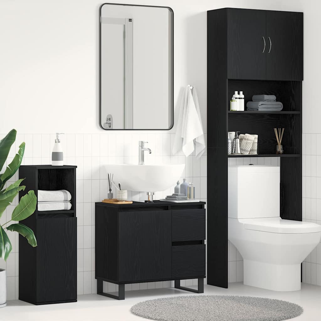 Armadio per Lavabo da Bagno Rovere Nero 65 x 33 x 60 cm | homemem39