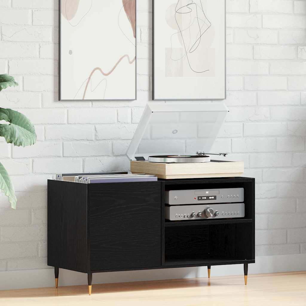 Mobile porta vinili con lo scaffale Rovere Nero 85 x 38 x 48 cm | homemem39
