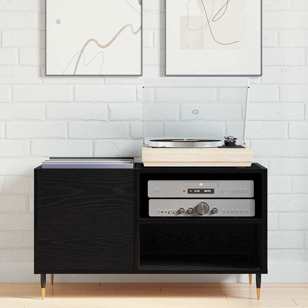 Mobile porta vinili con lo scaffale Rovere Nero 85 x 38 x 48 cm | homemem39