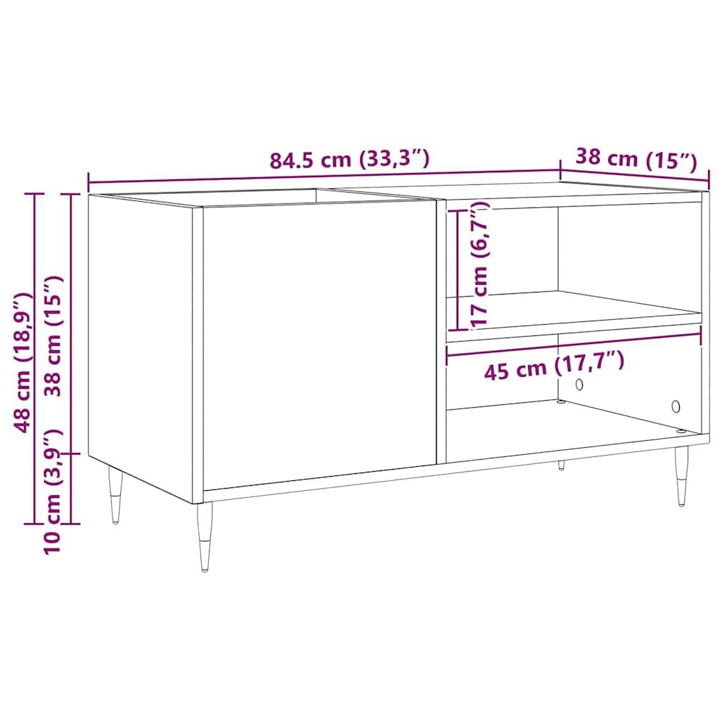 Mobile porta vinili con lo scaffale Rovere Nero 85 x 38 x 48 cm