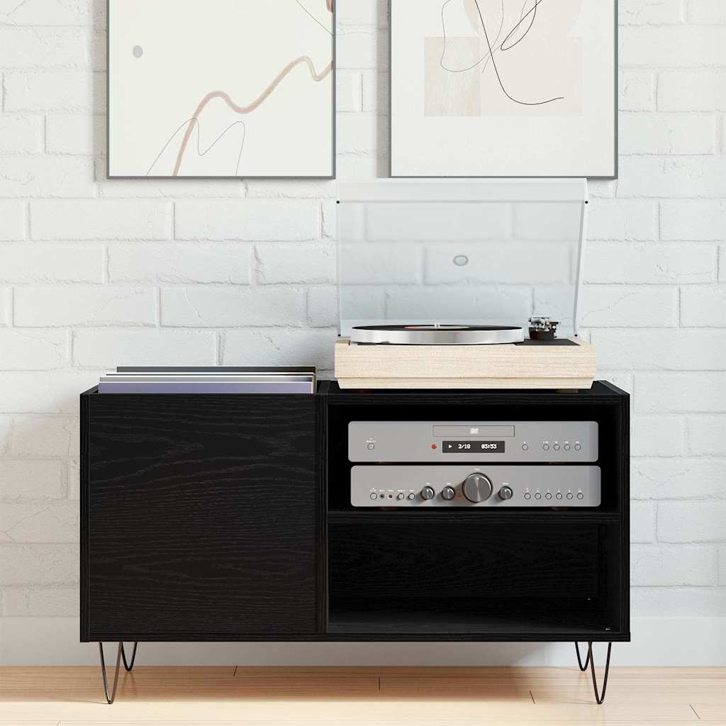 Mobile porta vinili con lo scaffale Rovere Nero 85 x 38 x 48 cm | homemem39