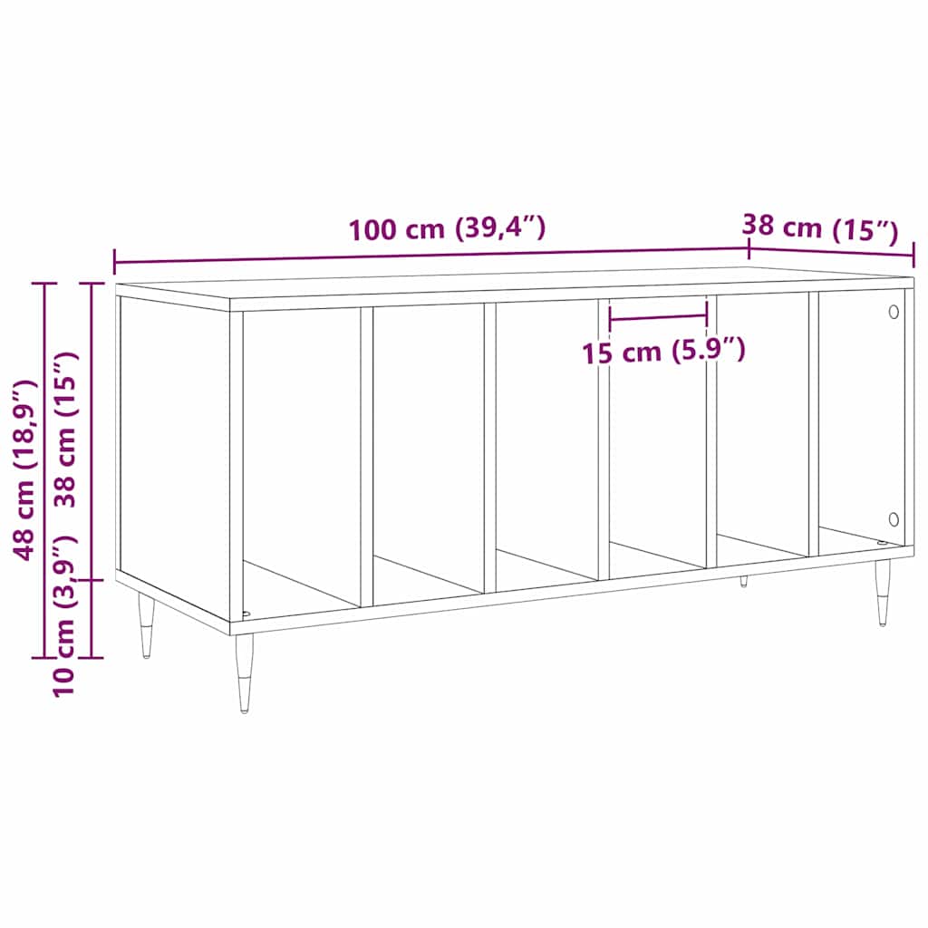 Mobile porta vinili Rovere Nero 100 x 38 x 48 cm | homemem39