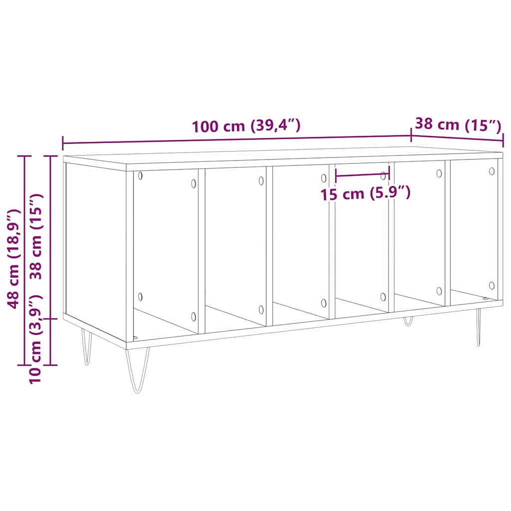 Mobile porta vinili Rovere Nero 100 x 38 x 48 cm | homemem39