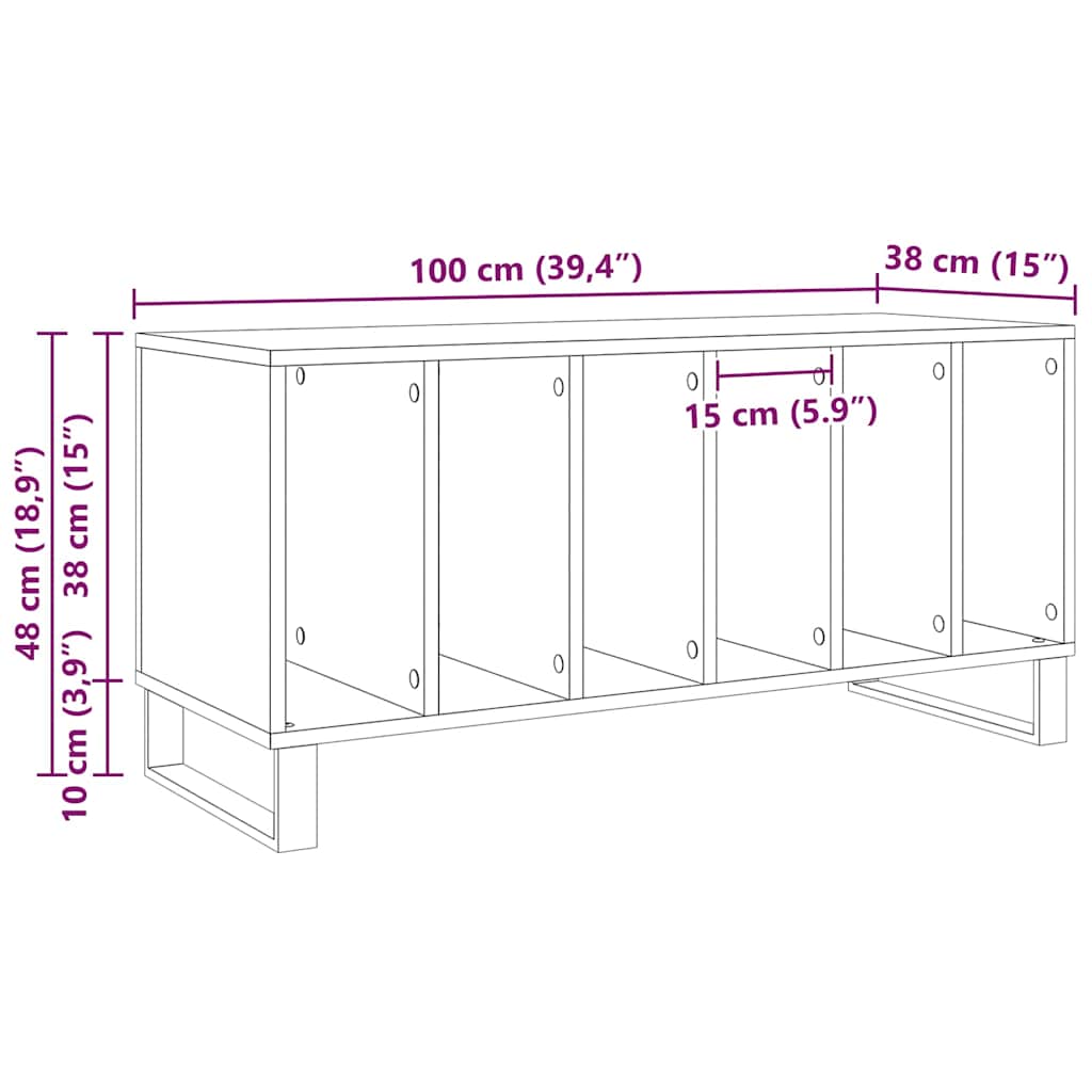 Mobile porta vinili Rovere Nero 100 x 38 x 48 cm | homemem39