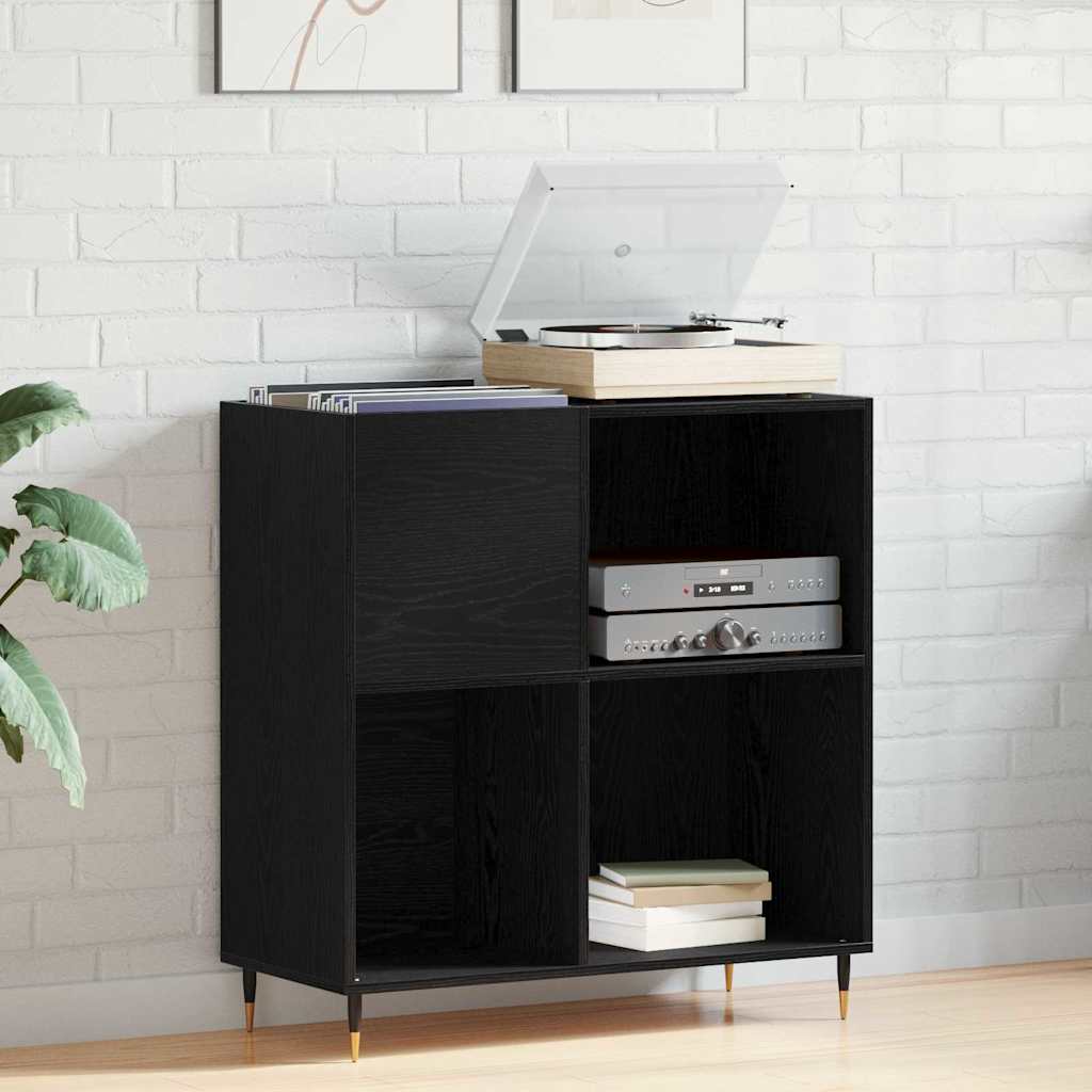 Mobile porta vinili con lo scaffale Rovere Nero 85 x 38 x 89 cm | homemem39