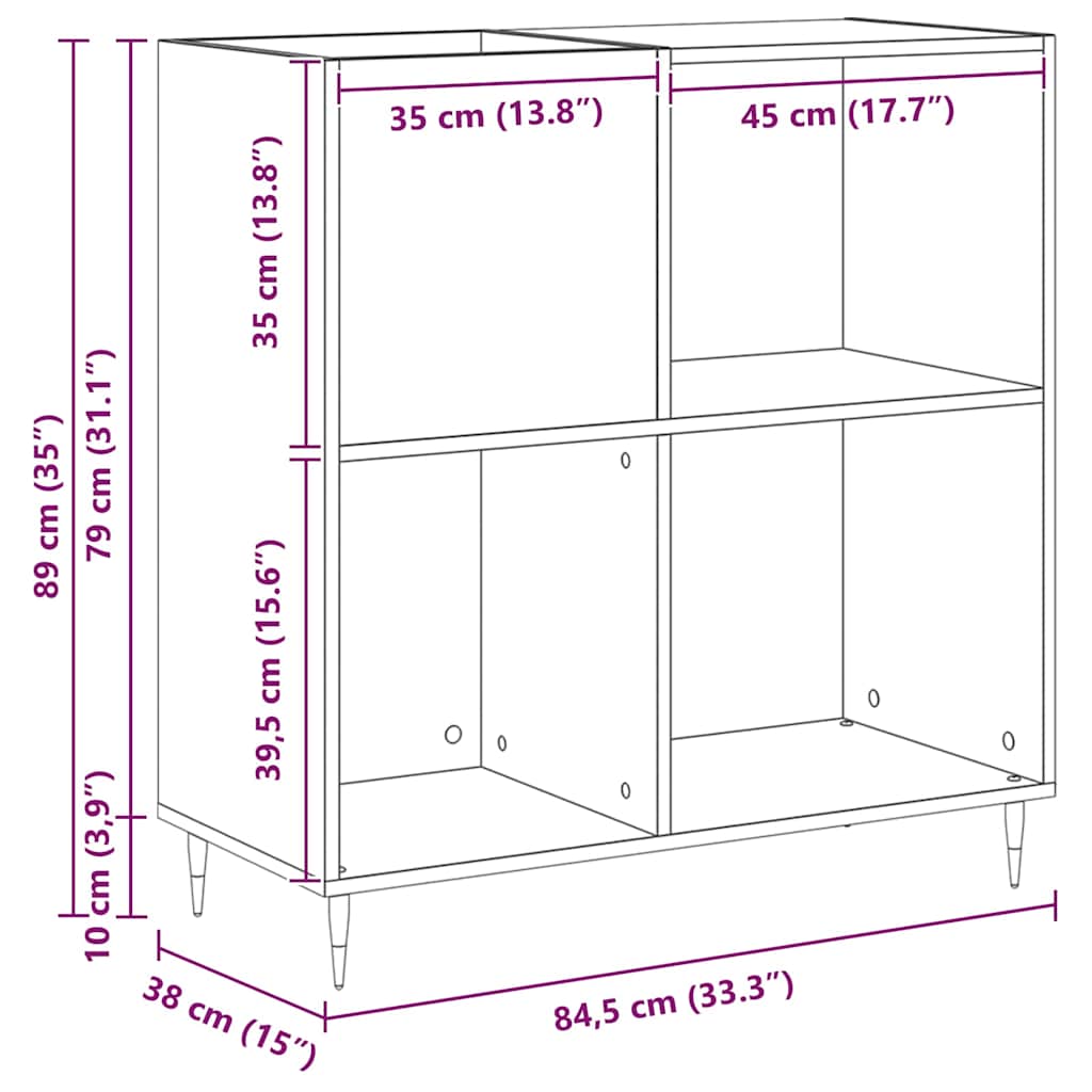 Mobile porta vinili con lo scaffale Rovere Nero 85 x 38 x 89 cm | homemem39