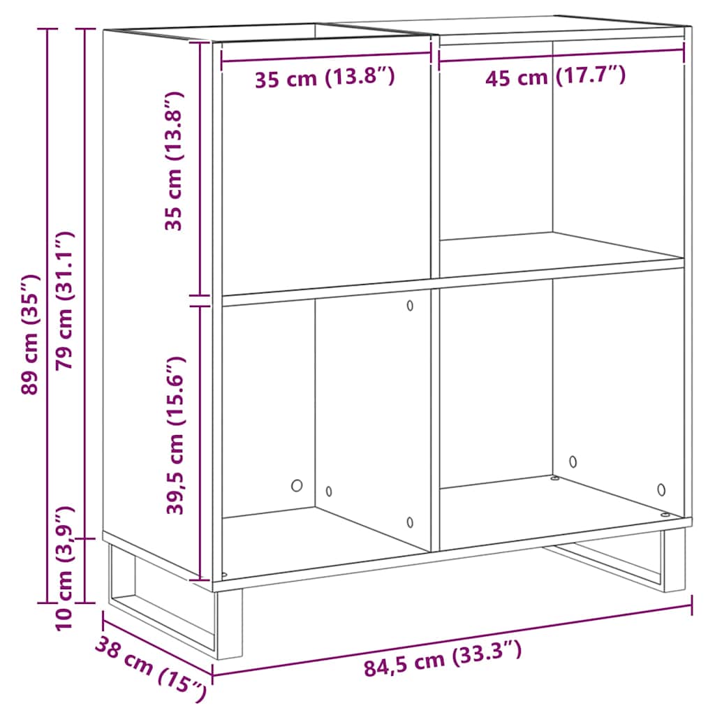 Mobile porta vinili Legno vecchio 84,5 x 38 x 89 cm