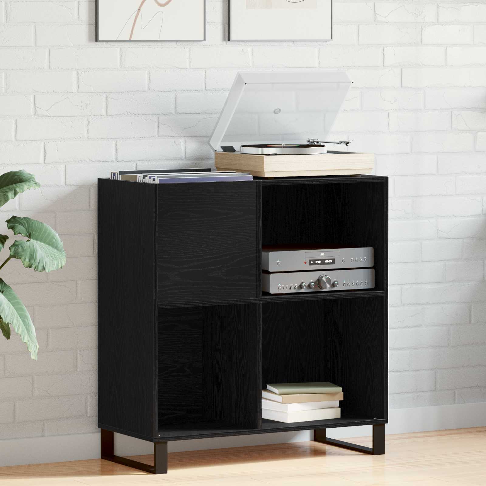Mobile porta vinili con lo scaffale Rovere Nero 85 x 38 x 89 cm | homemem39