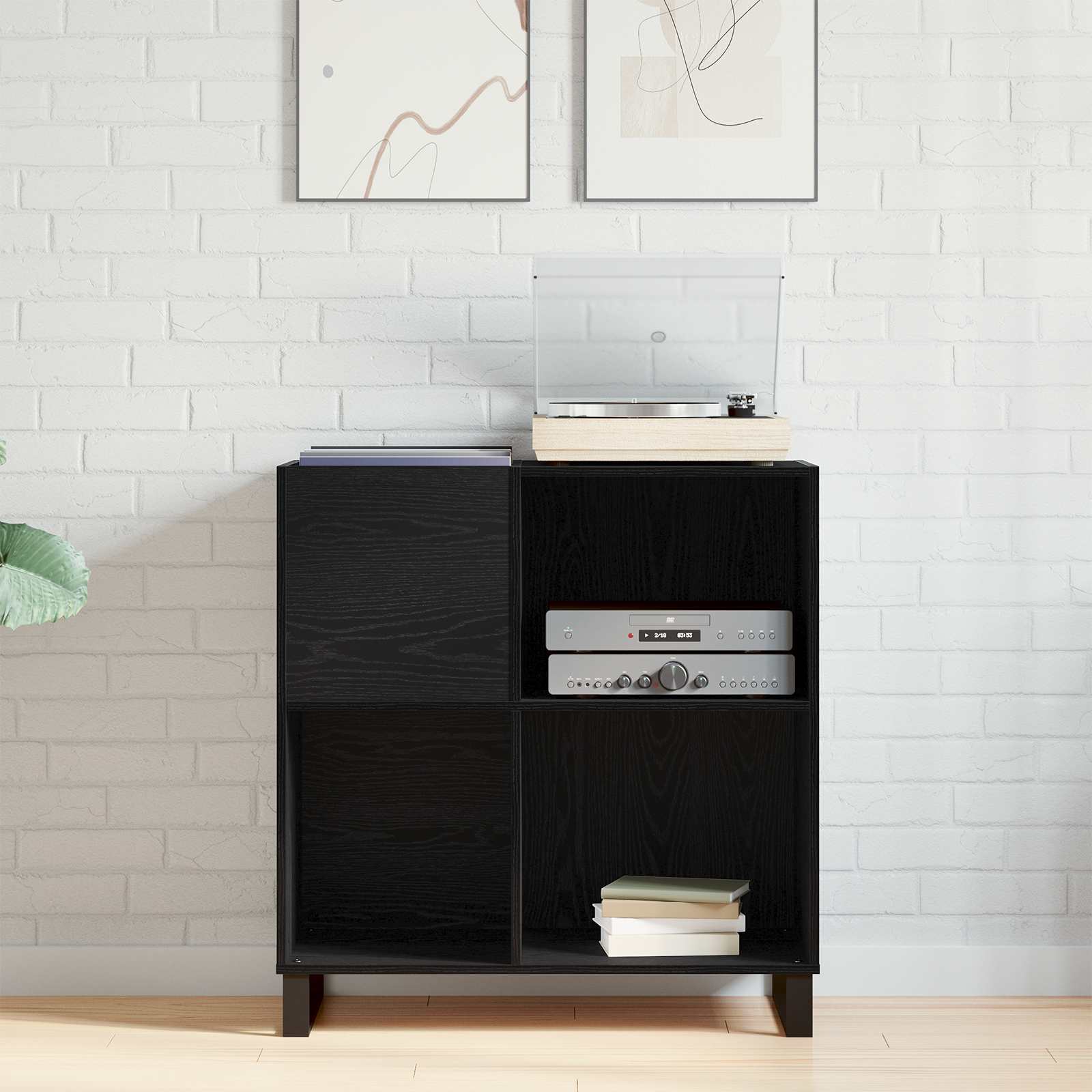 Mobile porta vinili con lo scaffale Rovere Nero 85 x 38 x 89 cm | homemem39