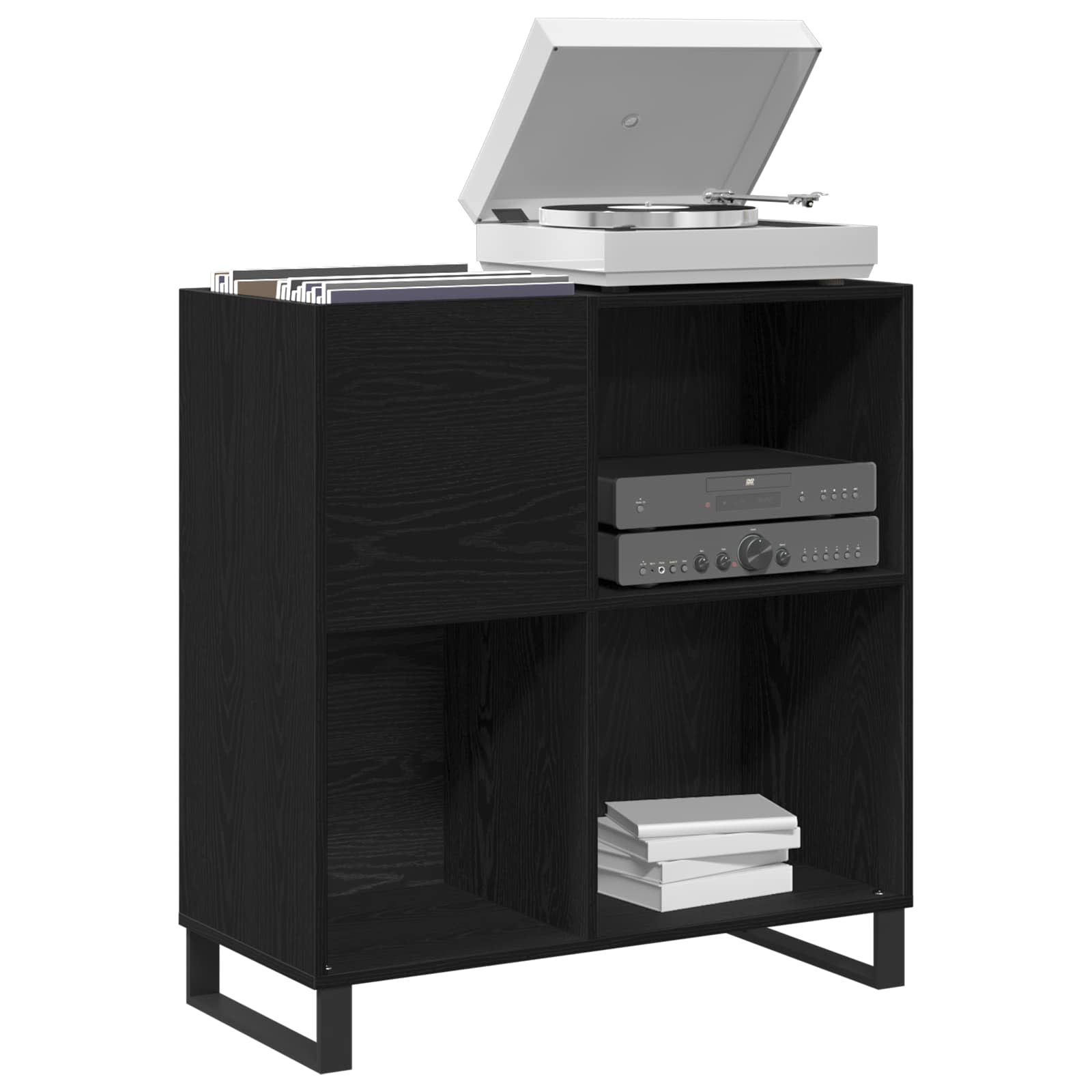 Mobile porta vinili con lo scaffale Rovere Nero 85 x 38 x 89 cm | homemem39