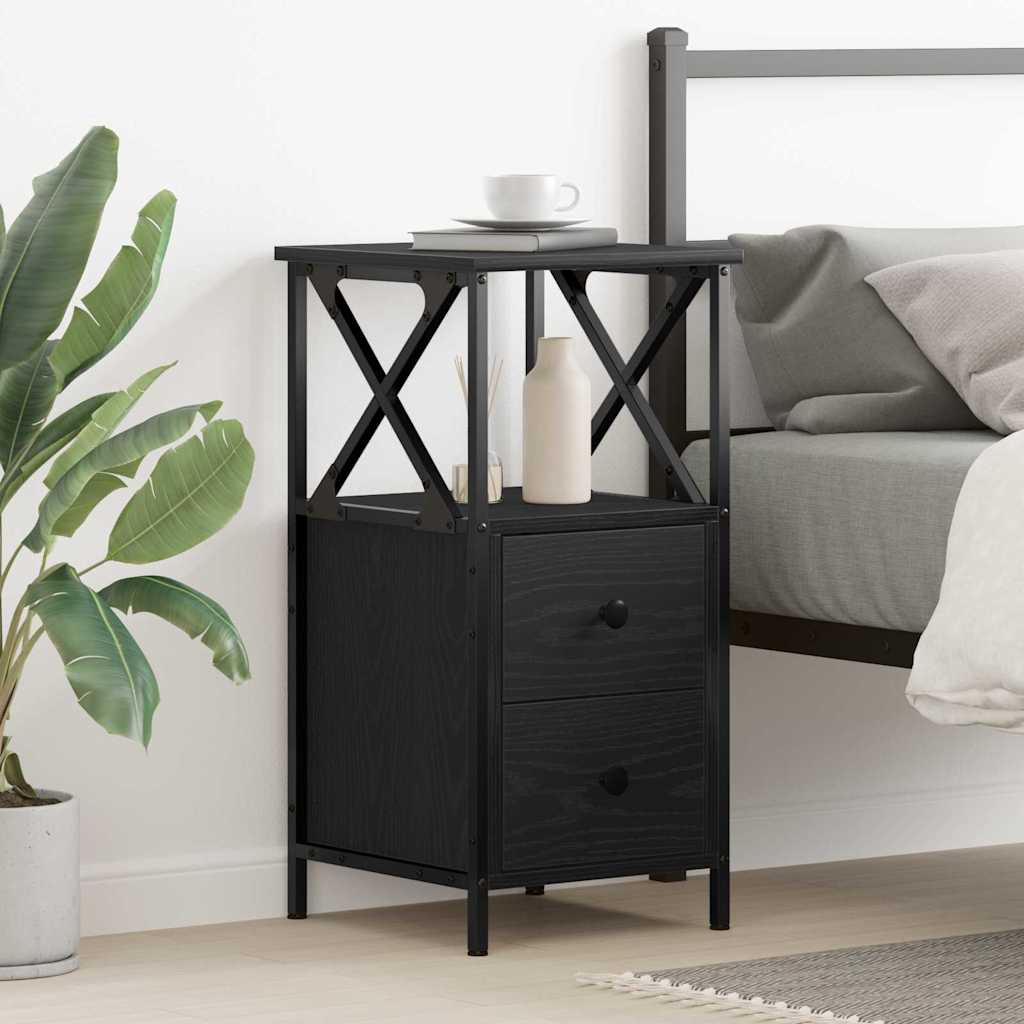 Armadio da Notte con cassetto Rovere Nero 34 x 35,5 x 70 cm