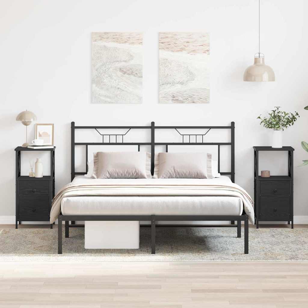 Armadio da Notte 2 pcs Rovere Nero 34 x 35,5 x 70 cm | homemem39
