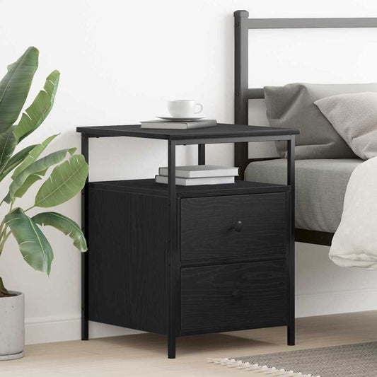 Armadio da Notte con cassetto Rovere Nero 34 x 35,5 x 50 cm