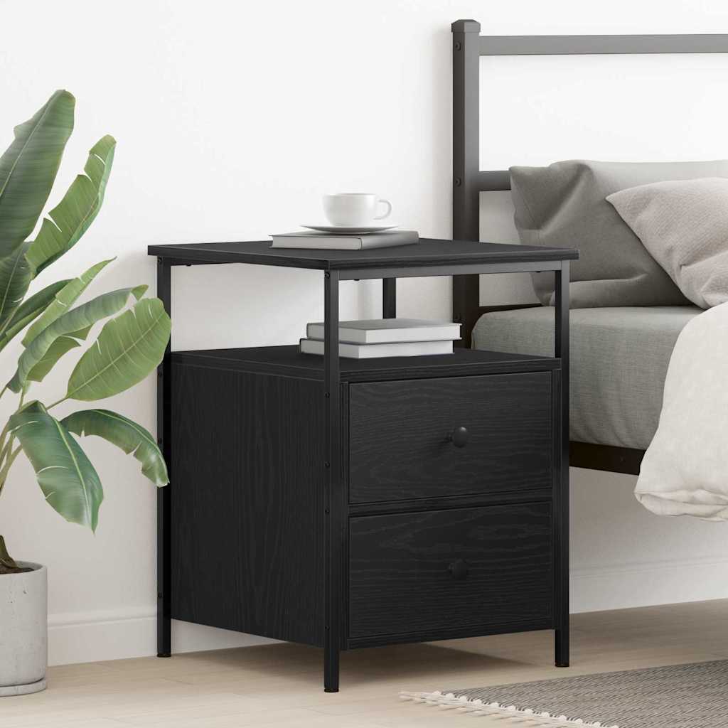 Armadio da Notte con cassetto Rovere Nero 34 x 35,5 x 50 cm