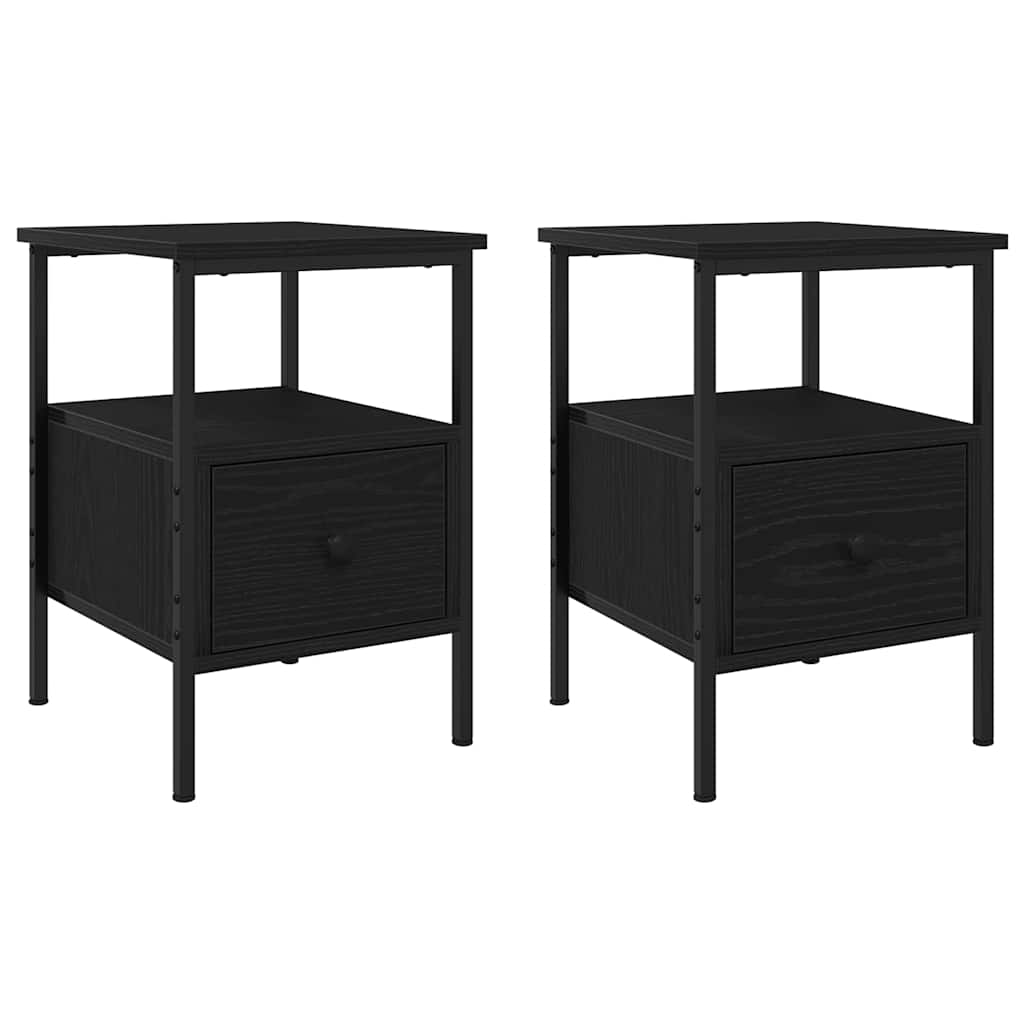 Armadio da Notte con cassetto 2 pcs Rovere Nero 34 x 36 x 50 cm | homemem39