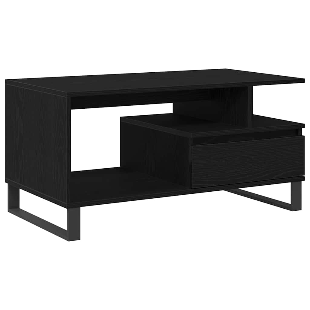 Tavolino da salotto con cassetto Rovere Nero 90 x 49 x 45 cm
