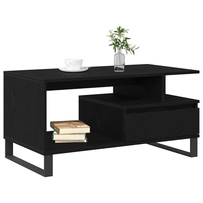 Tavolino da salotto con cassetto Rovere Nero 90 x 49 x 45 cm