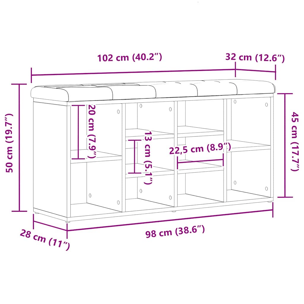 Panca per scarpe Rovere Nero 102 x 32 x 50 cm Legno multistrato | homemem39