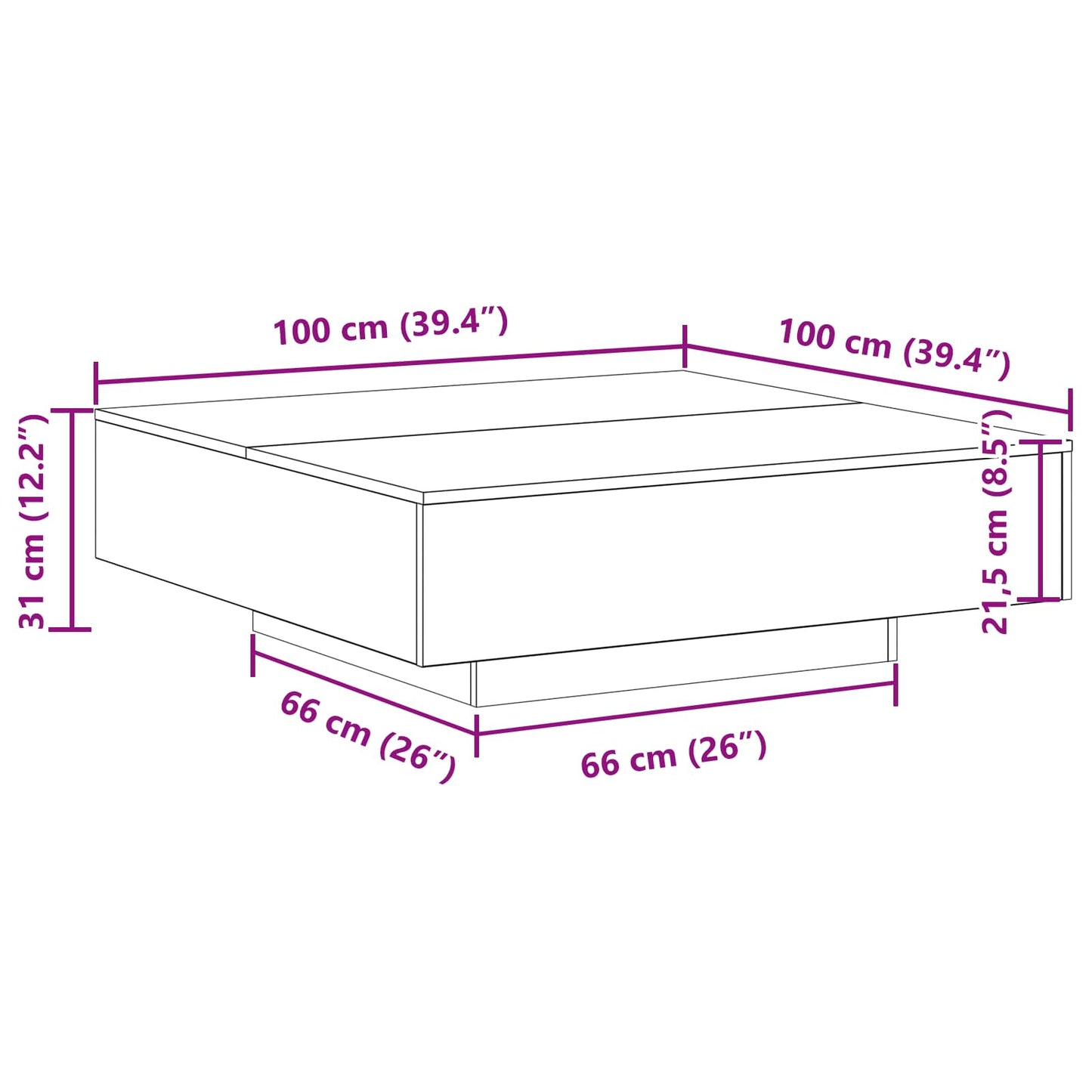 Tavolino da salotto Rovere Nero 100 x 100 x 31 cm | homemem39
