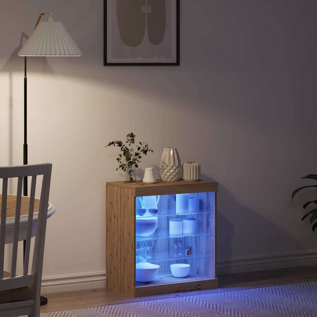 Madia LED con strisce LED Rovere artigianale 60,5 x 37 x 67 cm