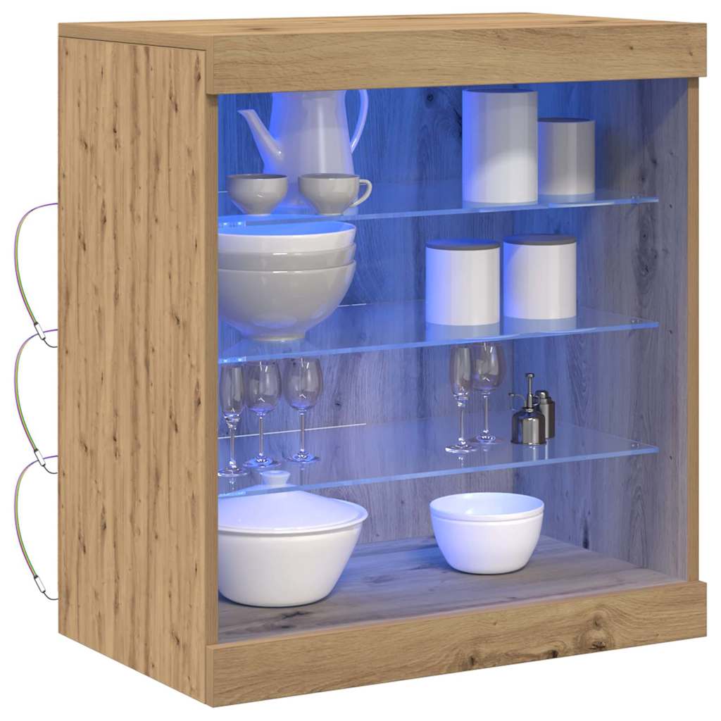 Madia LED con strisce LED Rovere artigianale 60,5 x 37 x 67 cm