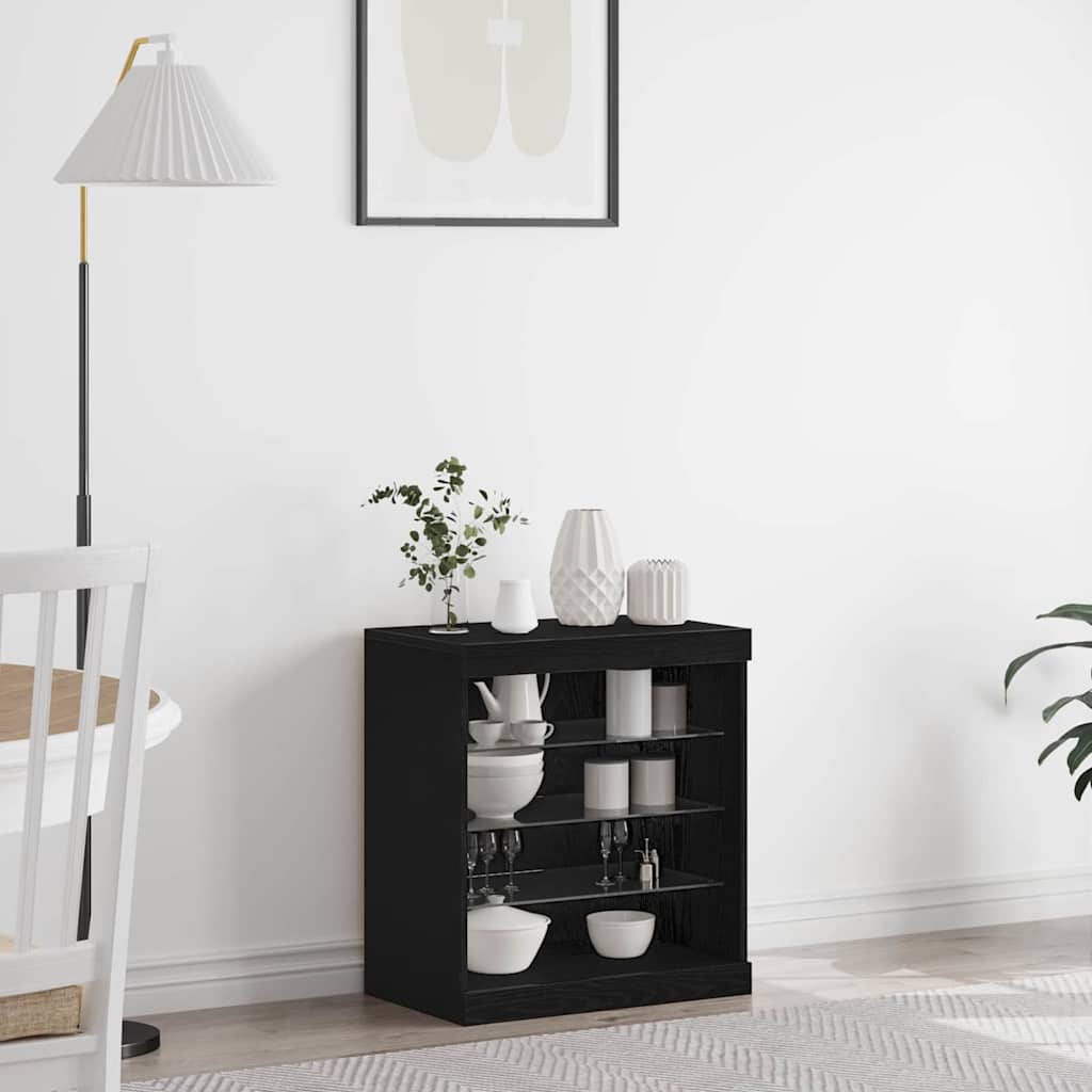 Madia LED Rovere Nero 60,5 x 37 x 67 cm Legno multistrato | homemem39