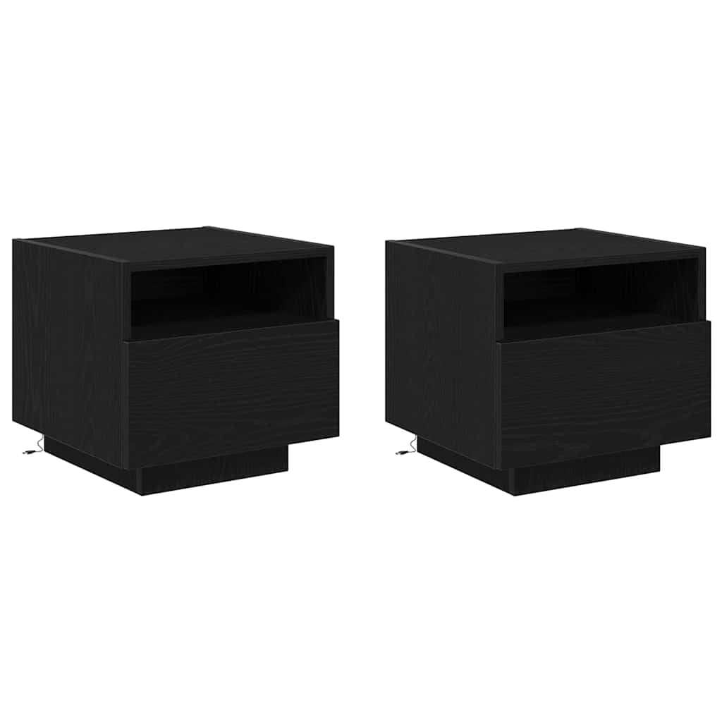 Armadio da Notte con cassetto 2 pcs Rovere Nero 40 x 39 x 37 cm