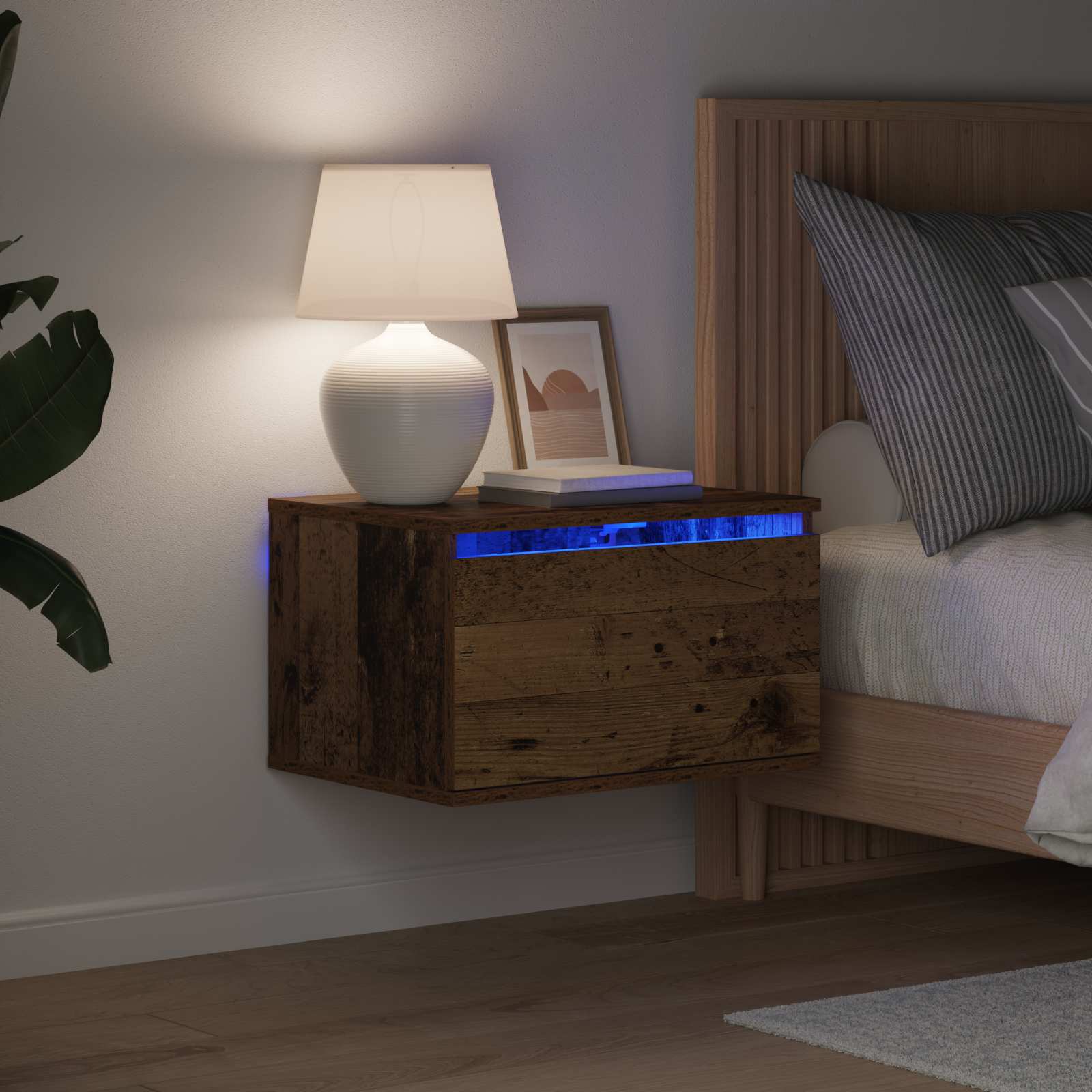 Mobiletto da comodino a parete con cassetto 2 pcs Legno vecchio | homemem39