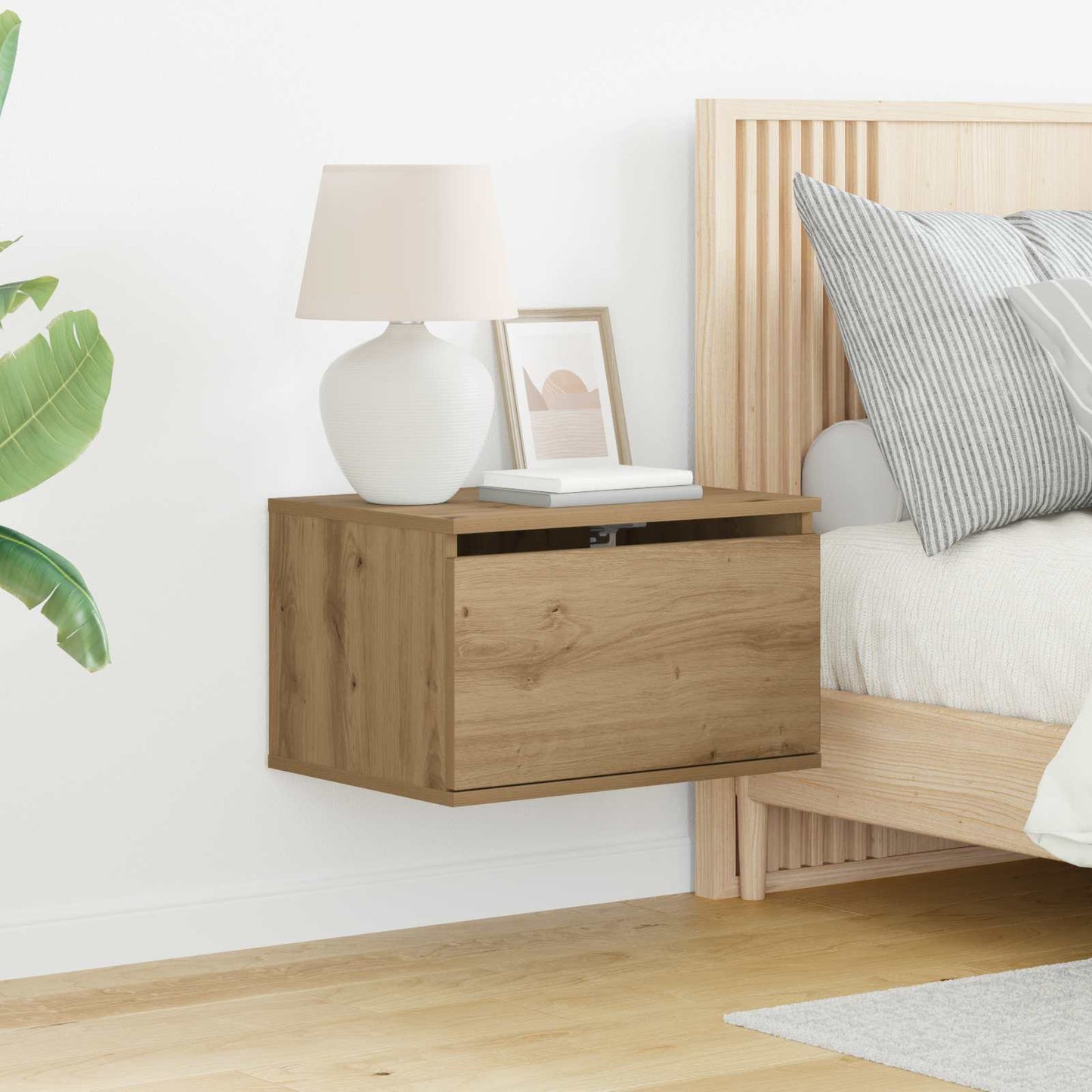 Mobiletto da comodino a parete con cassetto Rovere artigianale