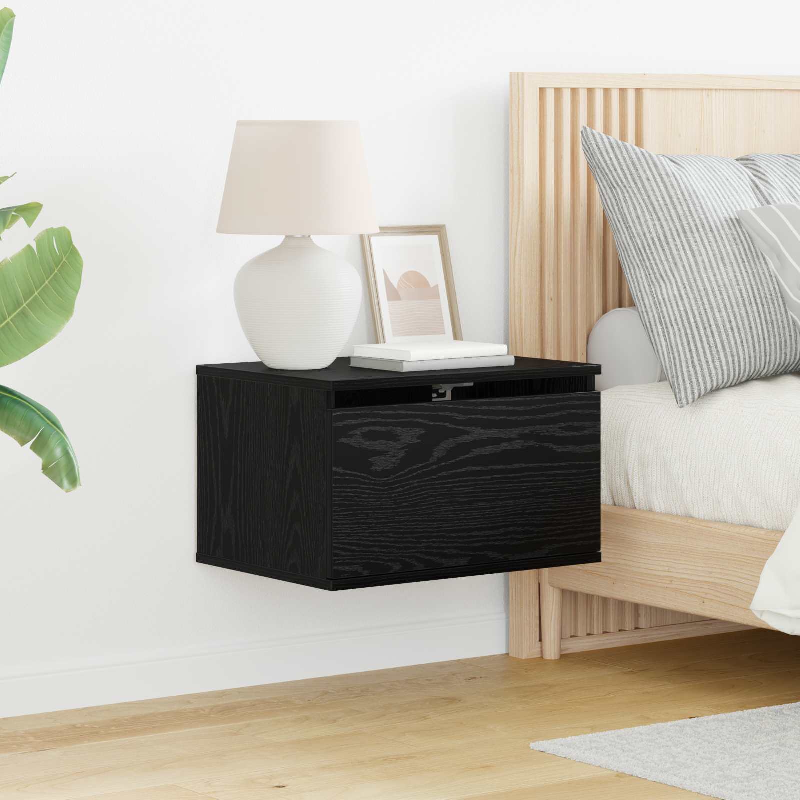 Mobiletto da comodino a parete con cassetto 2 pcs Rovere Nero | homemem39