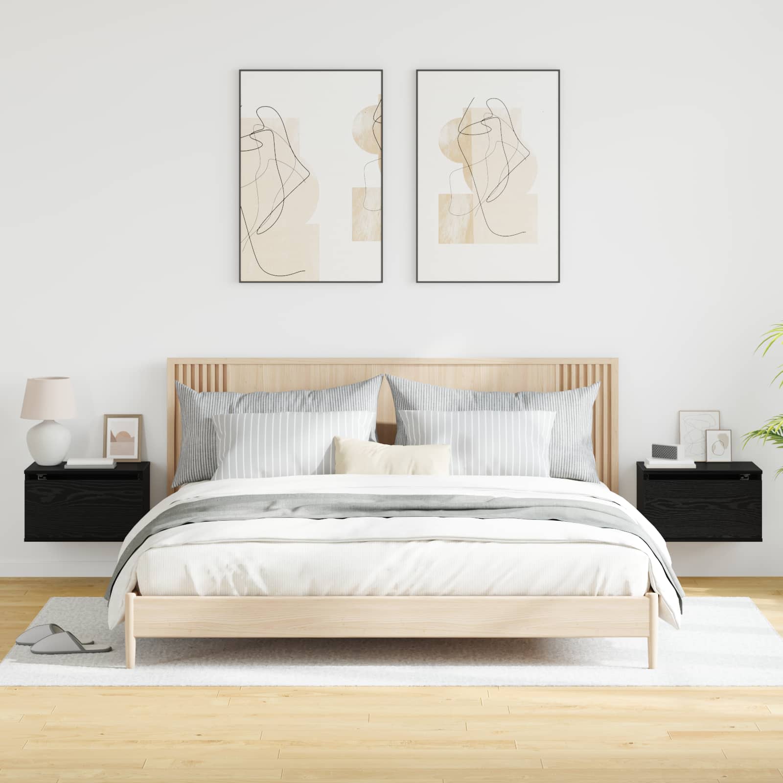 Mobiletto da comodino a parete con cassetto 2 pcs Rovere Nero | homemem39