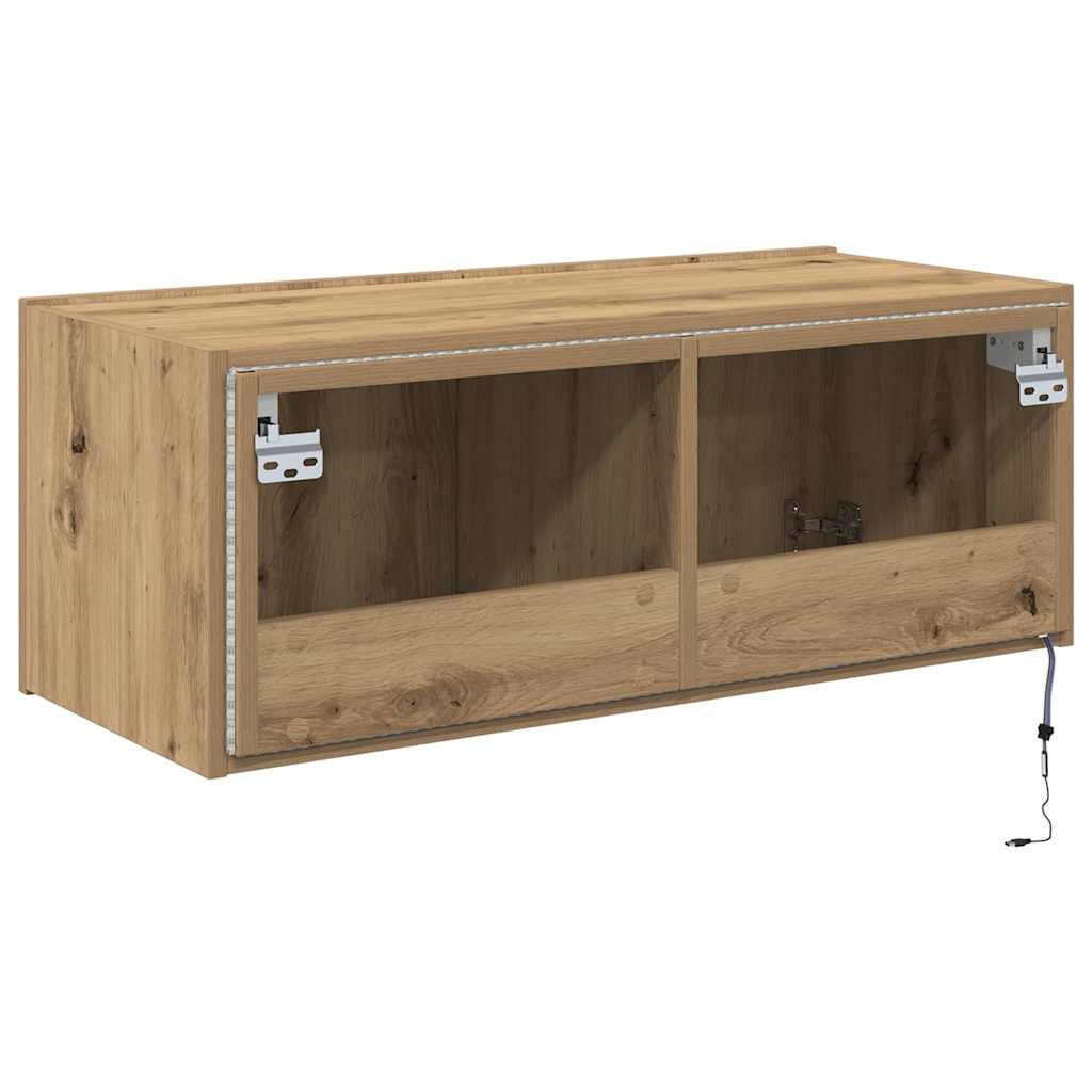 Mobile TV da parete con LED Rovere artigianale 80 x 35 x 31 cm | homemem39