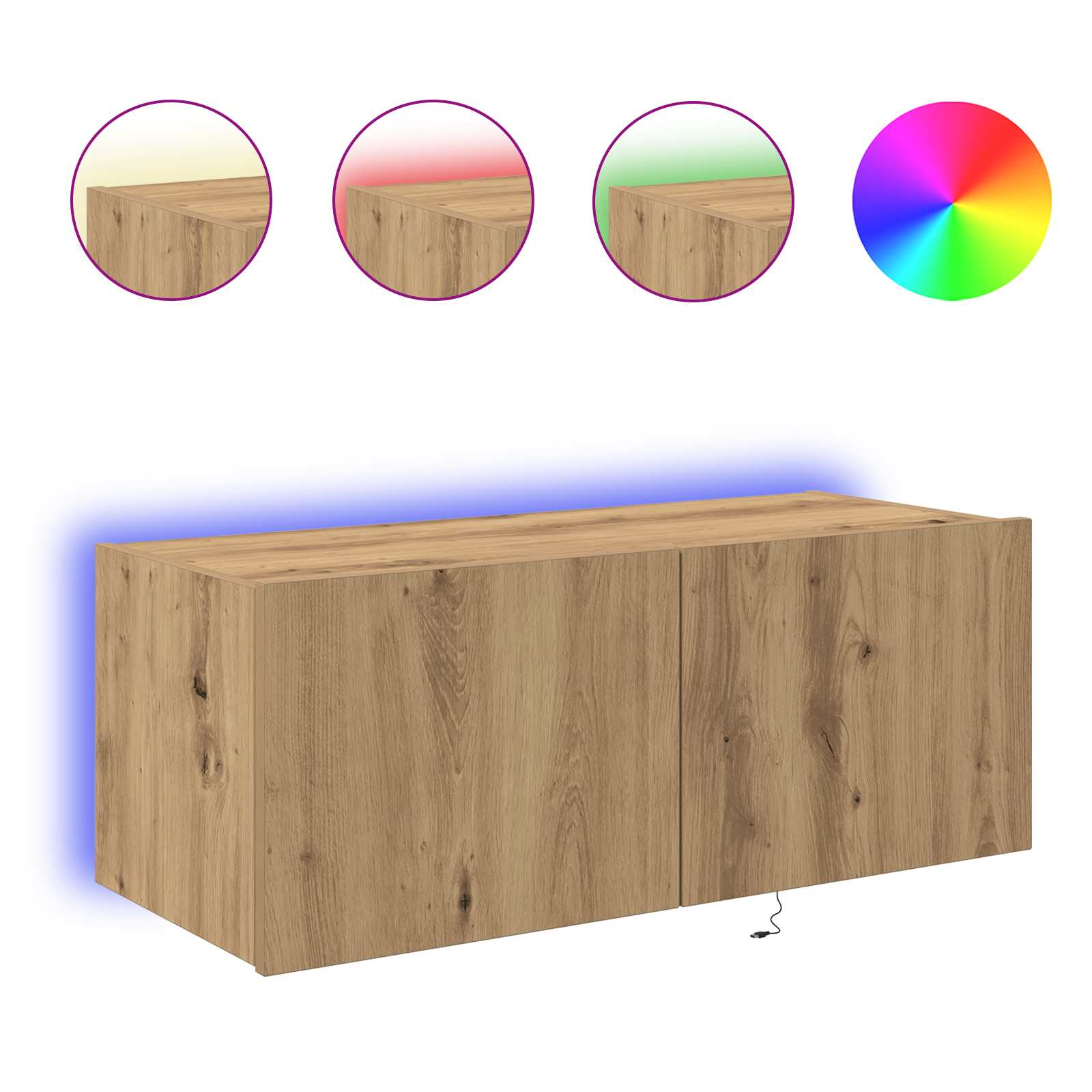 Mobile TV da parete con LED Rovere artigianale 80 x 35 x 31 cm | homemem39
