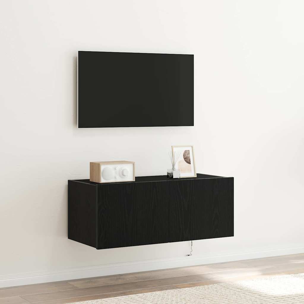 Mobile TV da parete Rovere Nero 80 x 35 x 31 cm