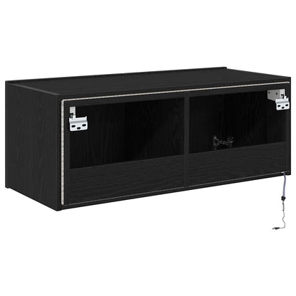 Mobile TV da parete con LED Rovere Nero 80 x 35 x 31 cm | homemem39