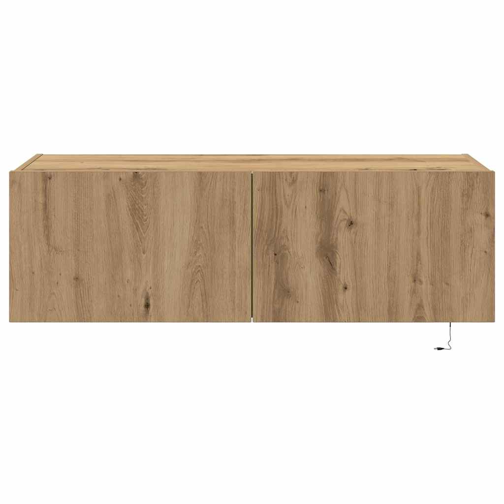 Mobile TV da parete con LED Rovere artigianale 100 x 35 x 31 cm