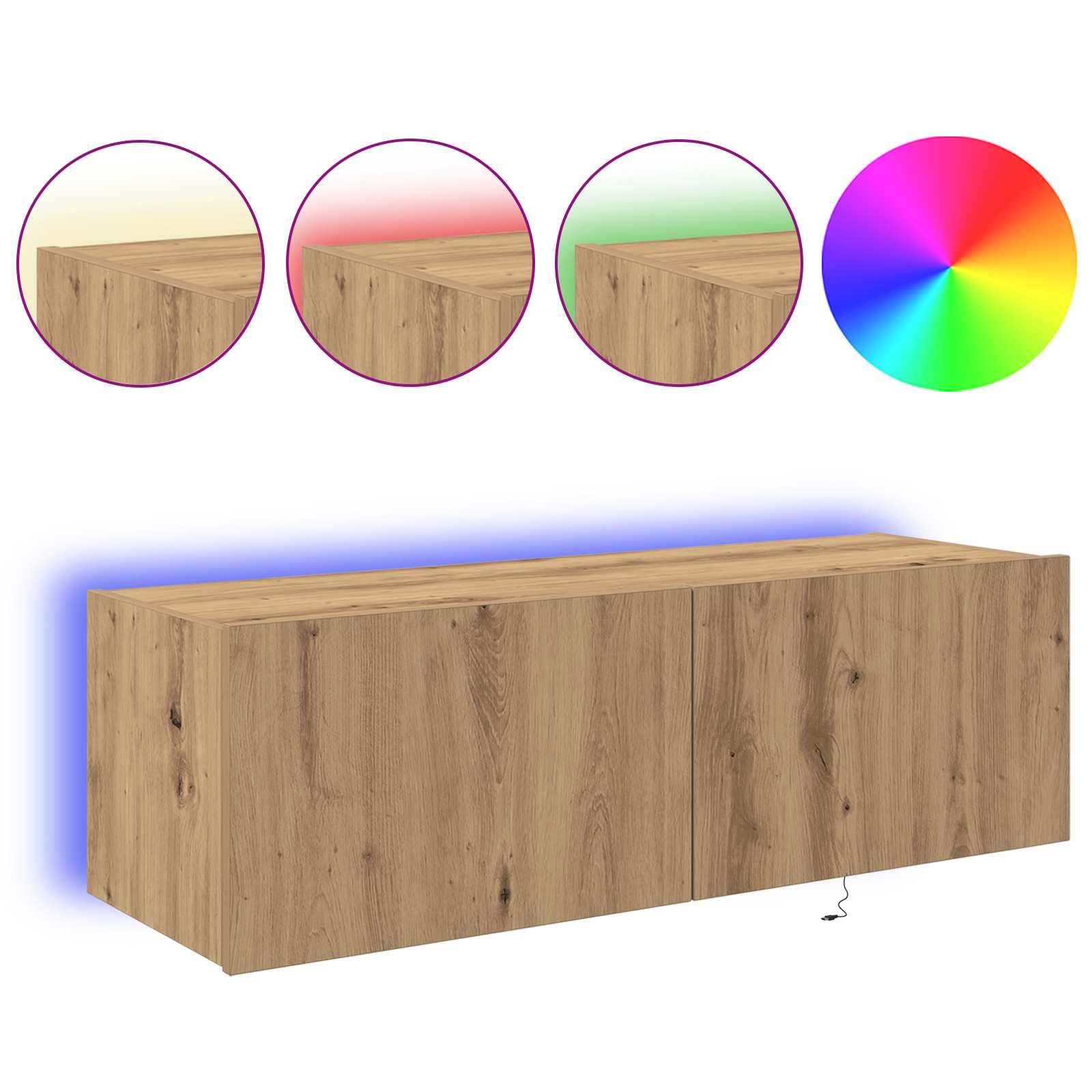 Mobile TV da parete con LED Rovere artigianale 100 x 35 x 31 cm | homemem39