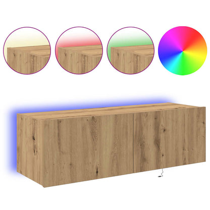 Mobile TV da parete con LED Rovere artigianale 100 x 35 x 31 cm | homemem39