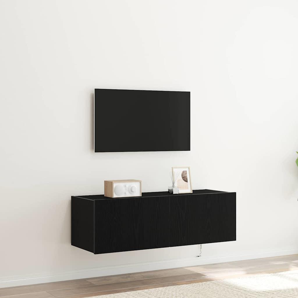 Mobile TV da parete con LED 2 pcs Rovere Nero 100 x 35 x 31 cm