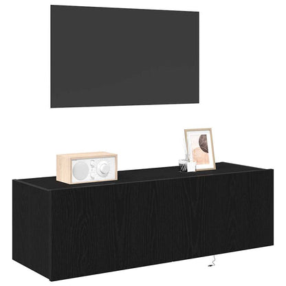 Mobile TV da parete con LED 2 pcs Rovere Nero 100 x 35 x 31 cm