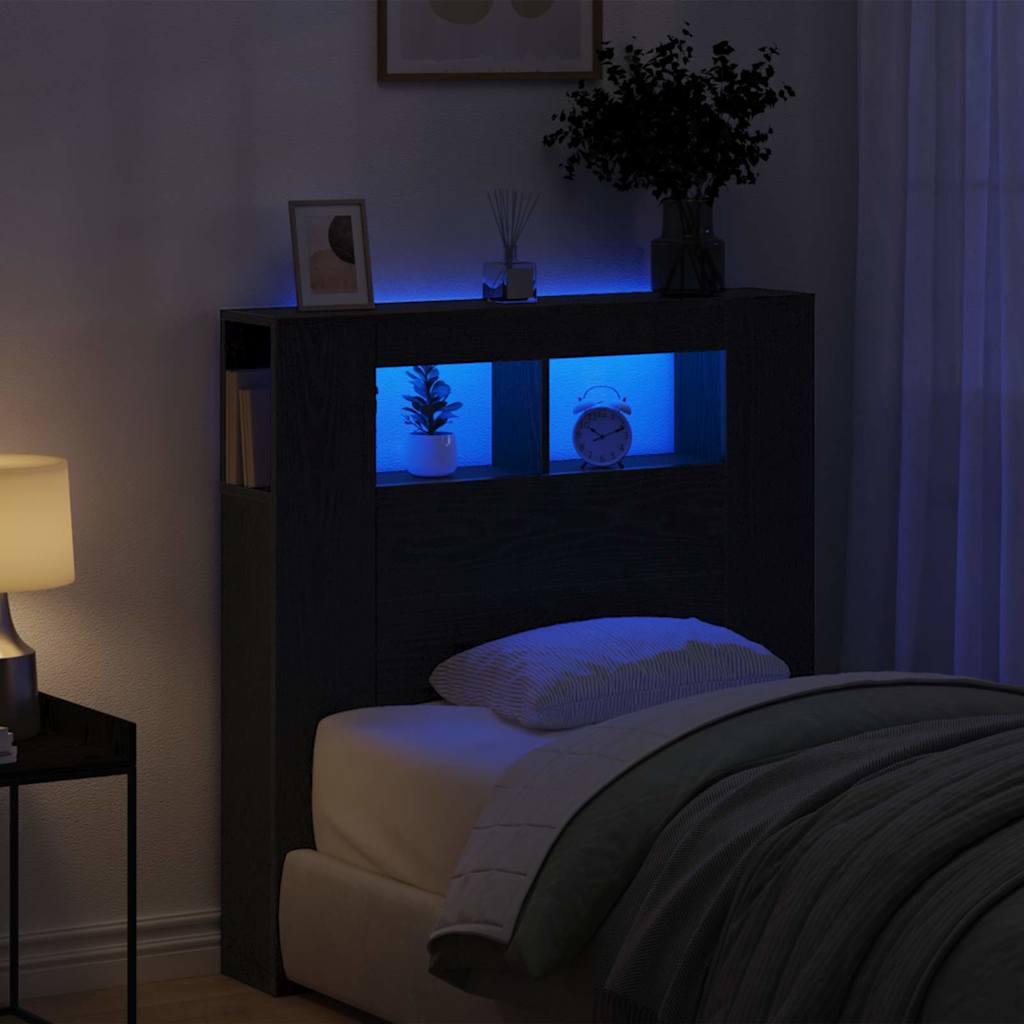 Testiera LED con lo scaffale Rovere Nero 100 x 18,5 x 103,5 cm