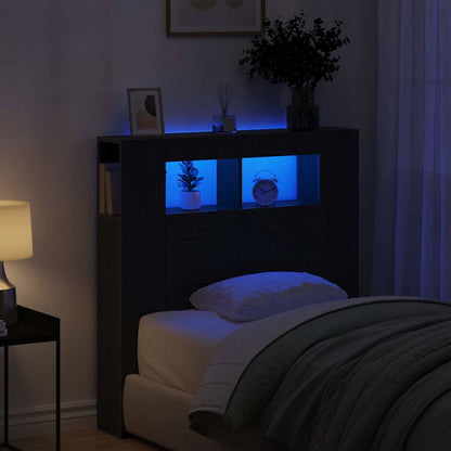 Testiera LED con lo scaffale Rovere Nero 100 x 18,5 x 103,5 cm