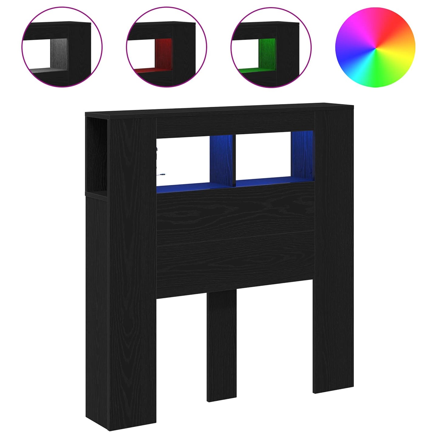 Testiera LED con lo scaffale Rovere Nero 100 x 18,5 x 103,5 cm