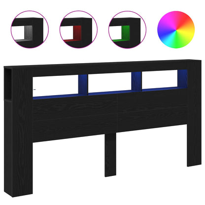 Testiera LED con lo scaffale Rovere Nero 200 x 18,5 x 103,5 cm