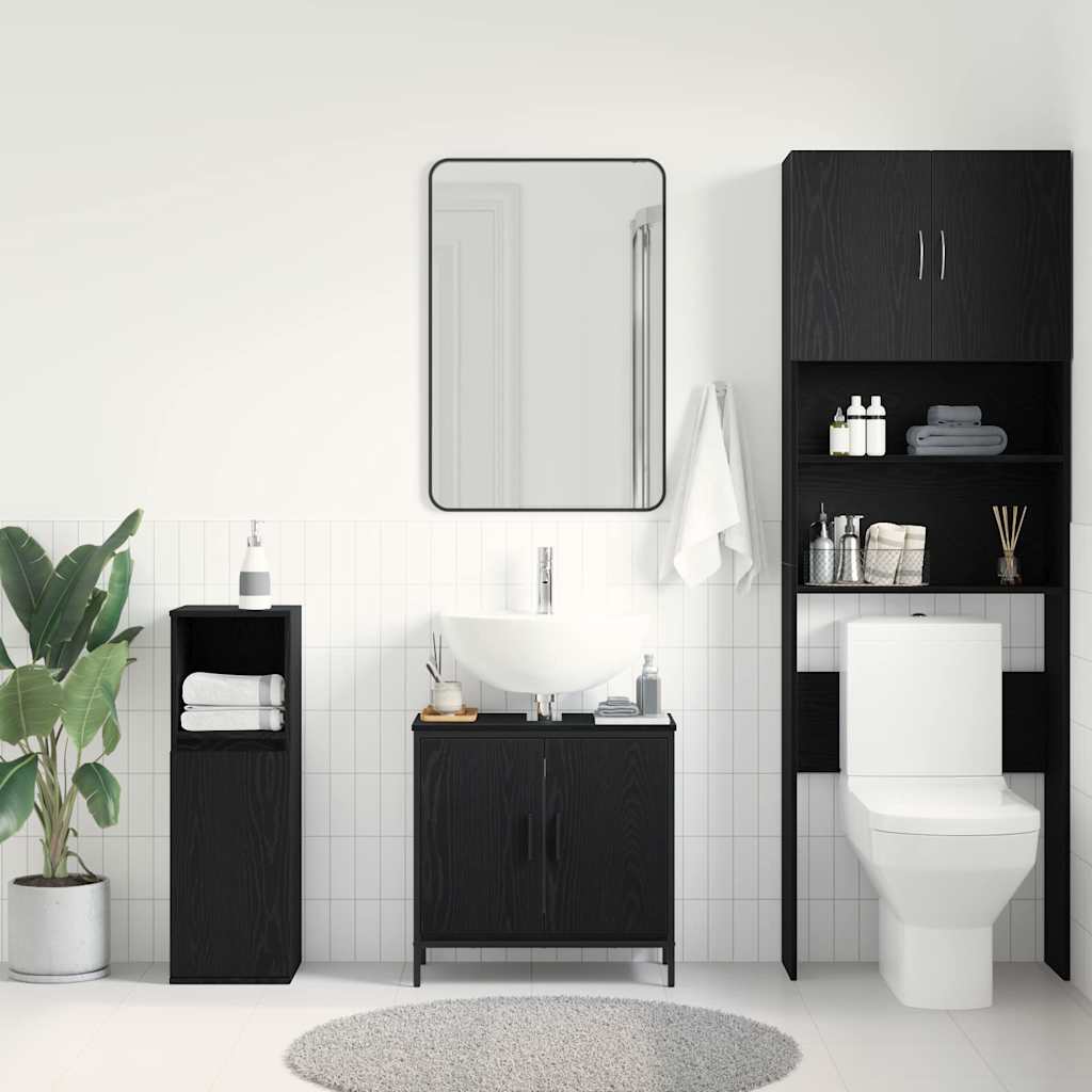 Armadio per Lavabo da Bagno Rovere Nero 60 x 30 x 60 cm