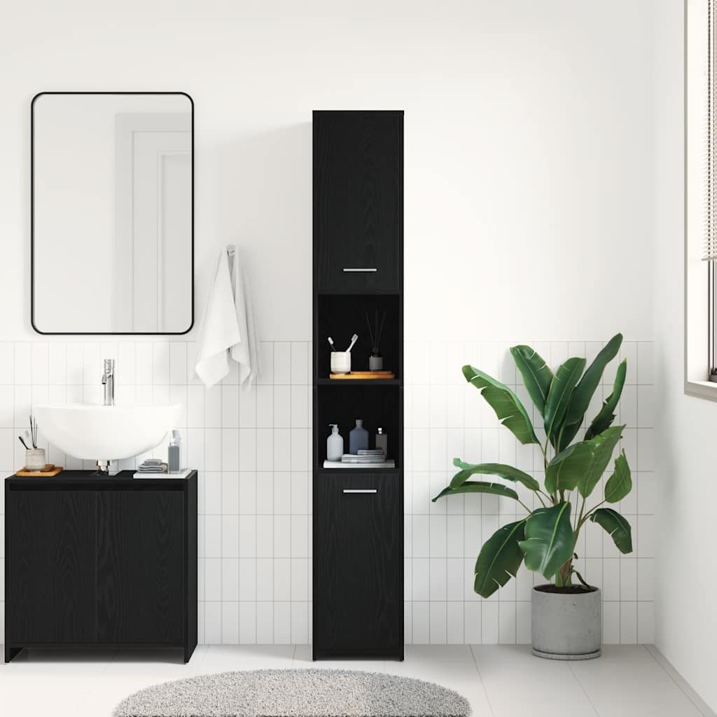 Mobile da Bagno Rovere Nero 30x30x183,5 cm in Truciolato | homemem39